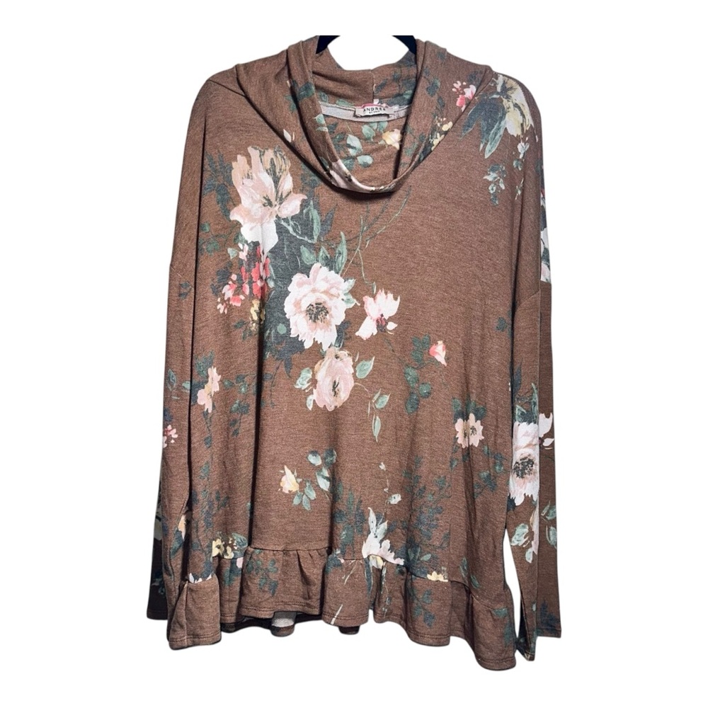 NWOT ANDREE BY UNIT Cowl-Neck Cozy Peplum Floral Flowy Boho Blouse - 2X